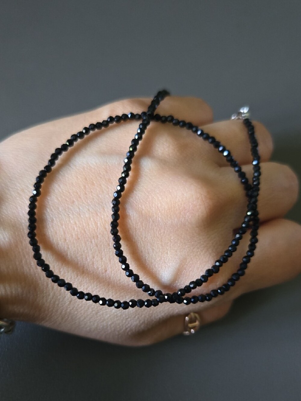 Dainty Black Spinel Beaded Necklace